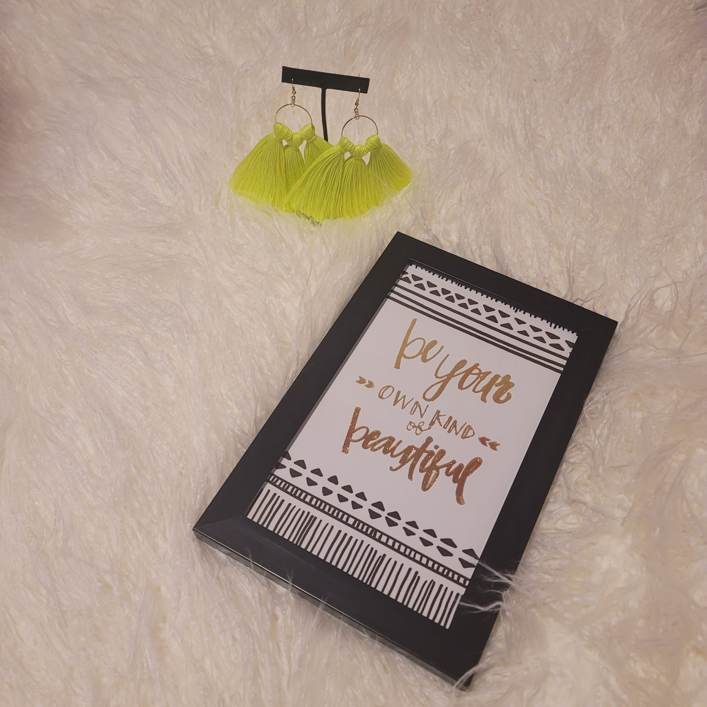 Neon Yellow Hoop Tassel Earrings