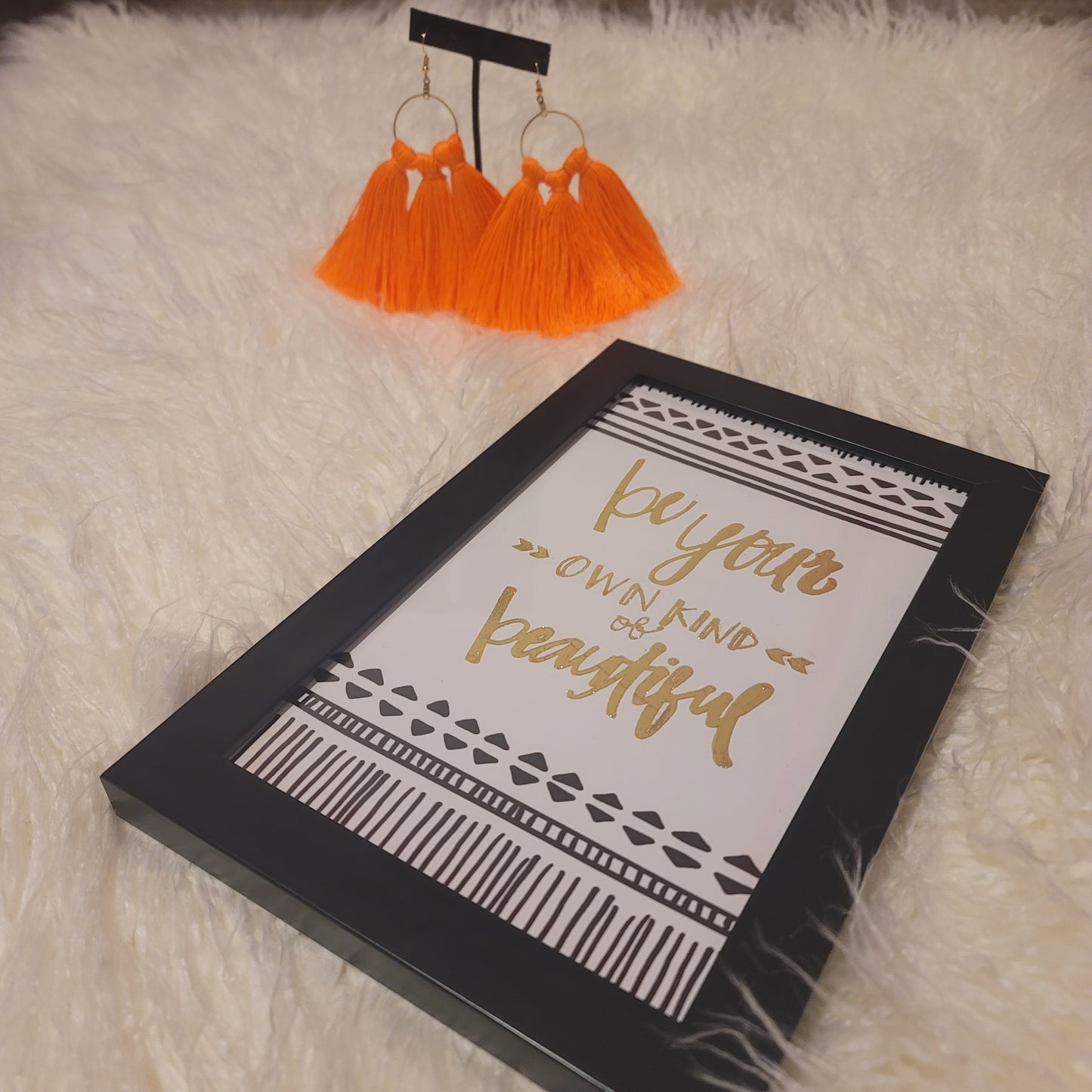 Neon Orange Hoop Tassel Earrings
