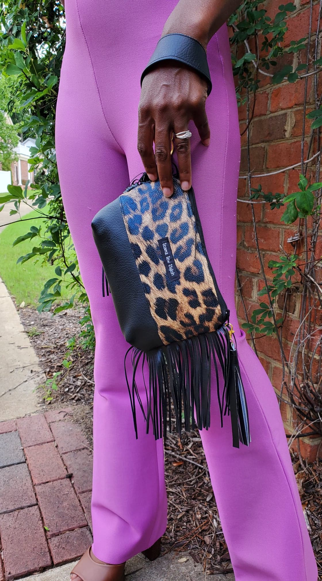 Leopard Fringe Wristlet