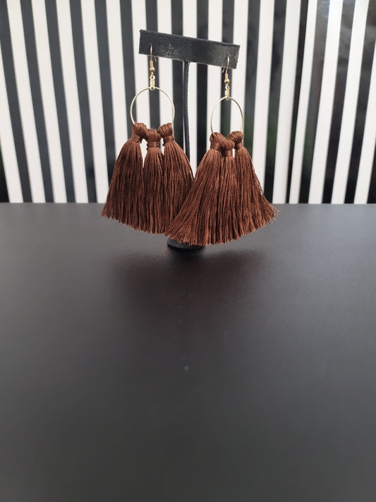 Brown Hoop Tassel Earrings