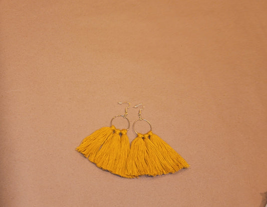 Mustard Yellow Hoop Tassel Earrings