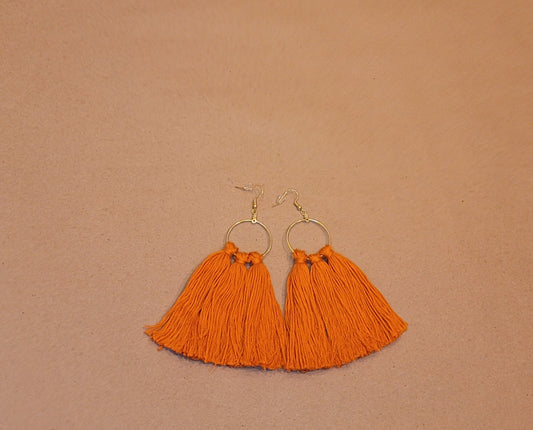 Pumpkin Hoop Tassel Earrings