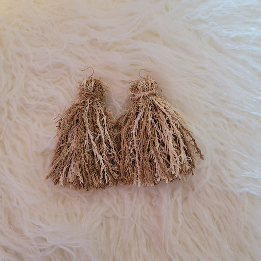 Brown/Tan Multi Frayed Tassel Earrings